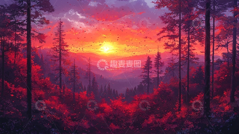 高清大图下载【趣麦麦图】森林日落