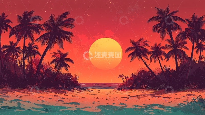 高清大图下载【趣麦麦图】热带海滩日落
