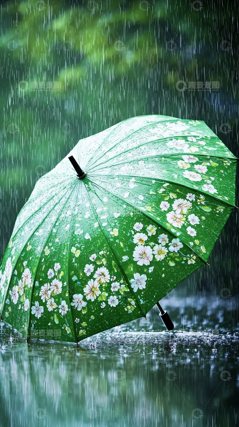 高清大图下载【趣麦麦图】绿色印花雨伞