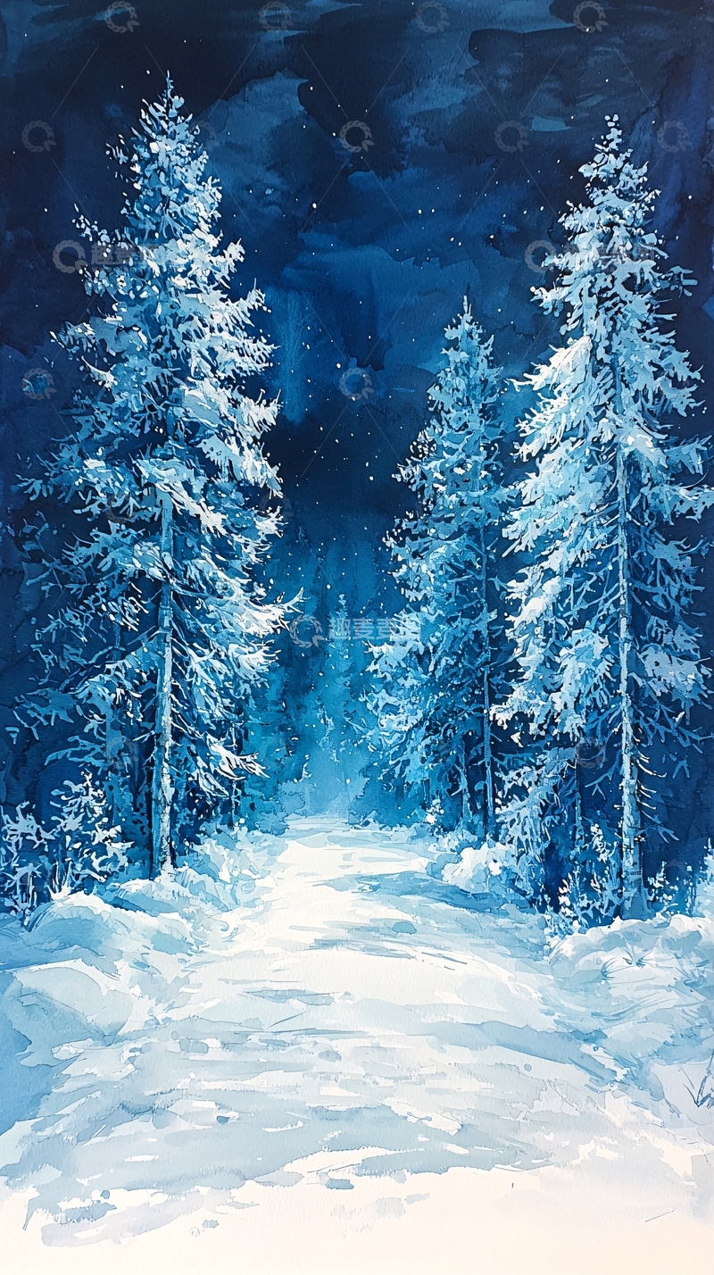 高清大图下载【趣麦麦图】雪夜森林小路