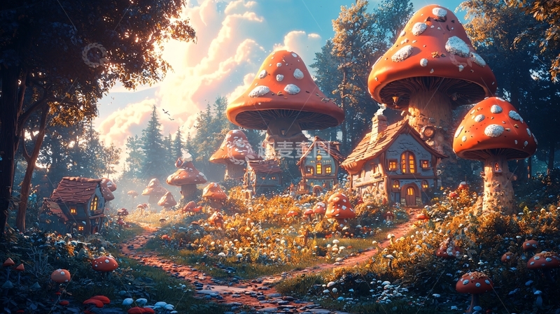 高清大图下载【趣麦麦图】童话蘑菇村庄