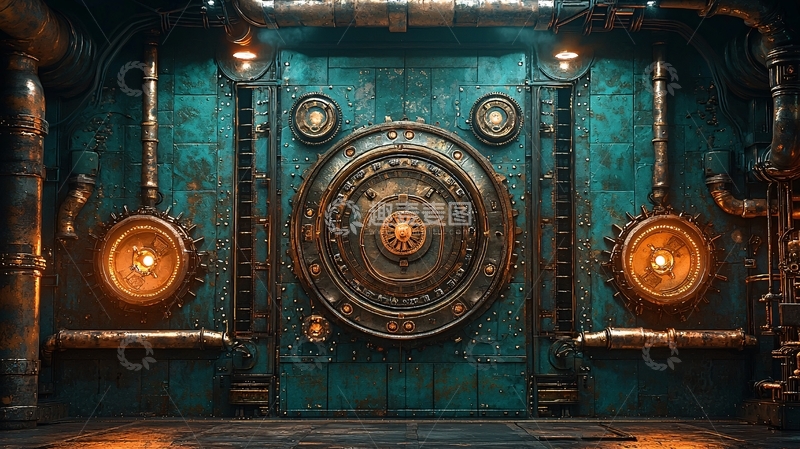 高清大图下载【趣麦麦图】蒸汽朋克风格的金属墙面