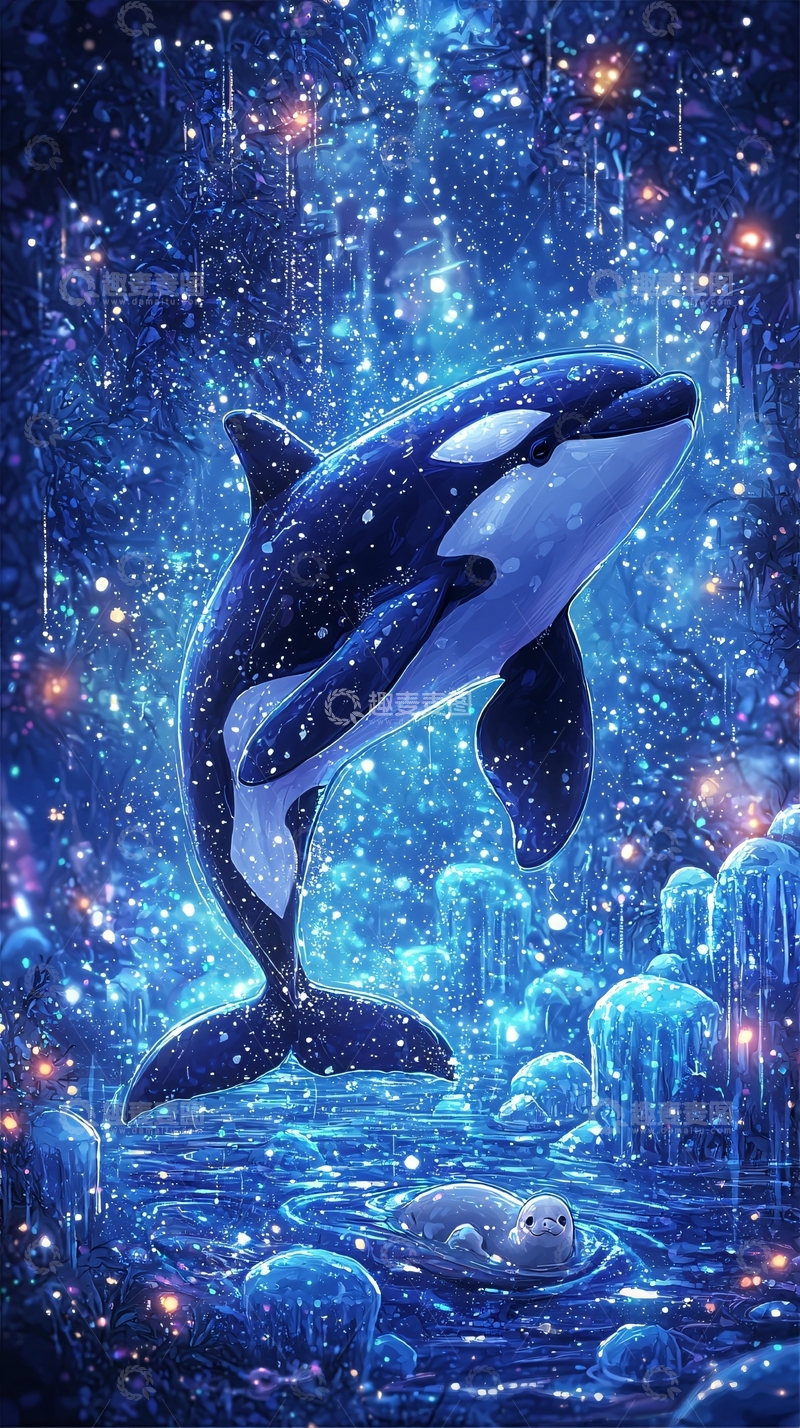 高清大图下载【趣麦麦图】跃出水面的虎鲸与海豹