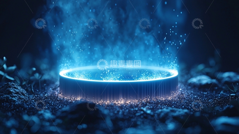 高清大图下载【趣麦麦图】发光环绕在地面上的蓝色能量圈