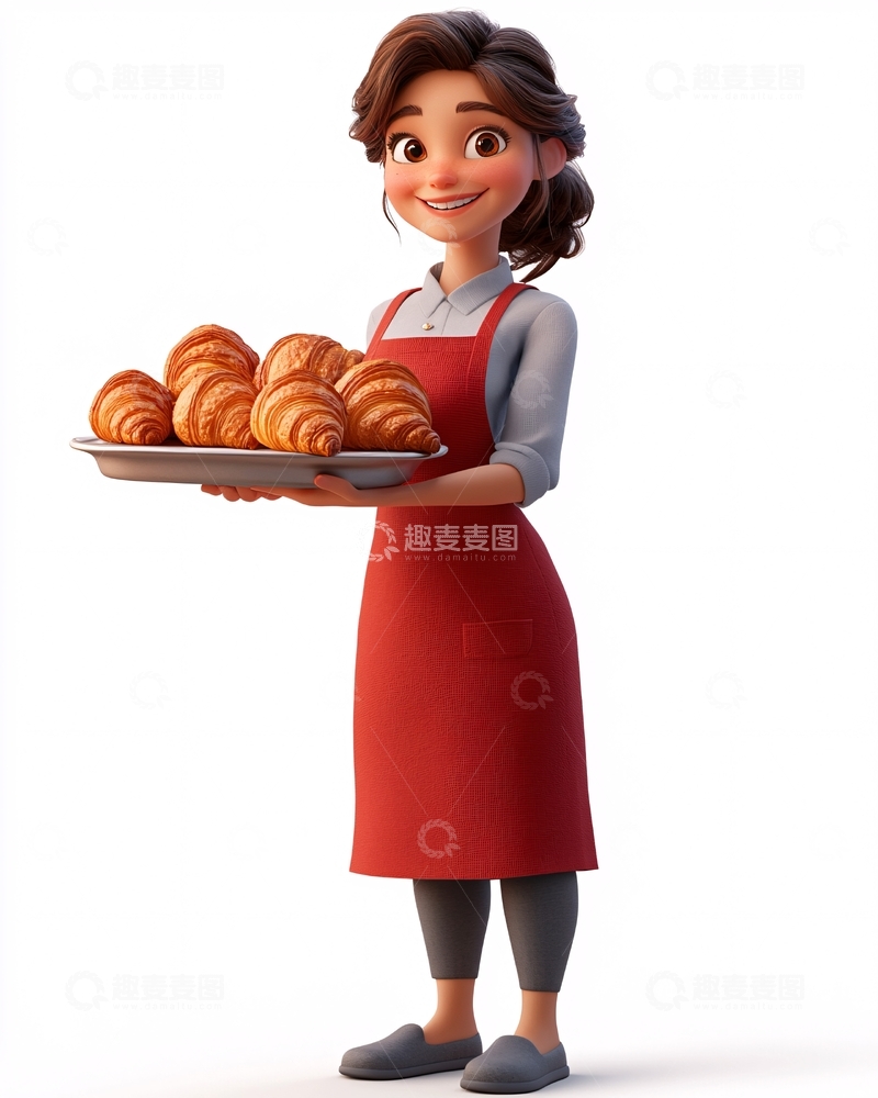 高清大图下载【趣麦麦图】甜美女孩端着牛角面包