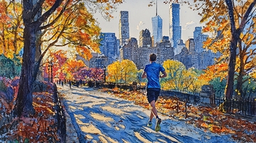 秋日中央公园跑步