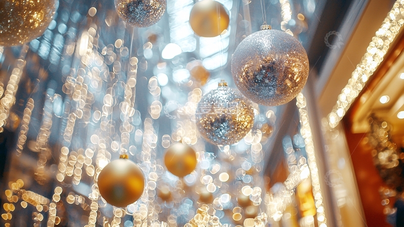 高清大图下载【趣麦麦图】闪耀的金色银色圣诞球