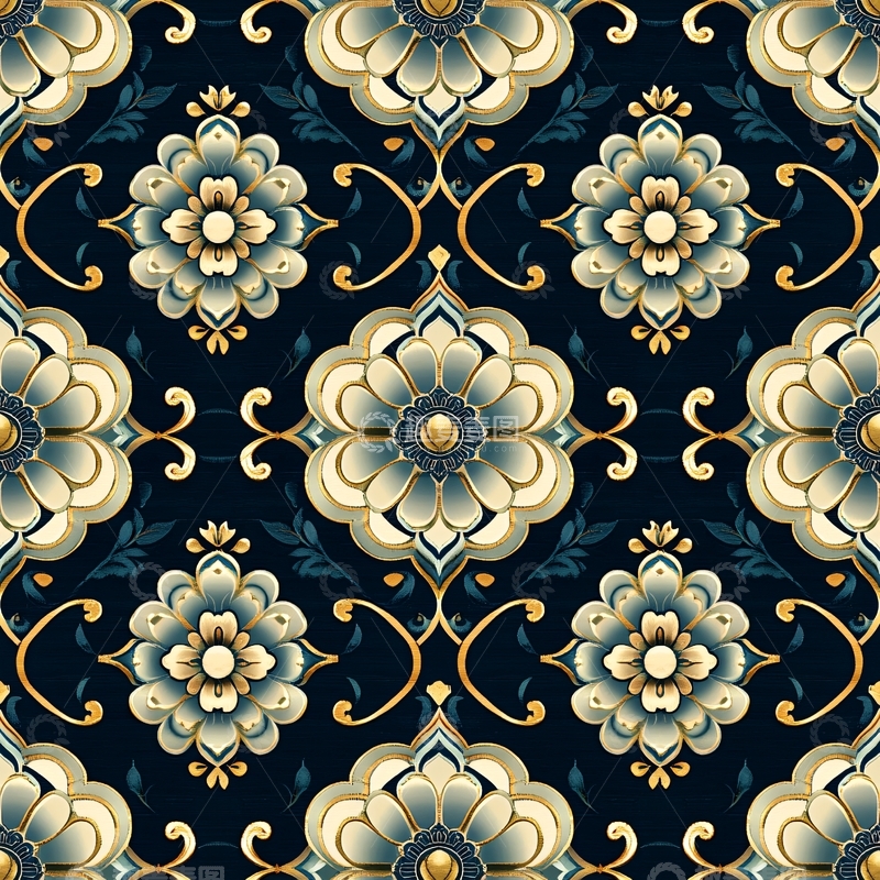 高清大图下载【趣麦麦图】复古花卉对称图案