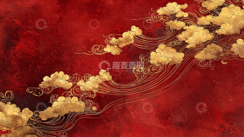高清大图下载【趣麦麦图】红金色祥云纹理背景