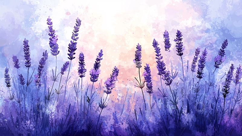 高清大图下载【趣麦麦图】水彩薰衣草田园风光