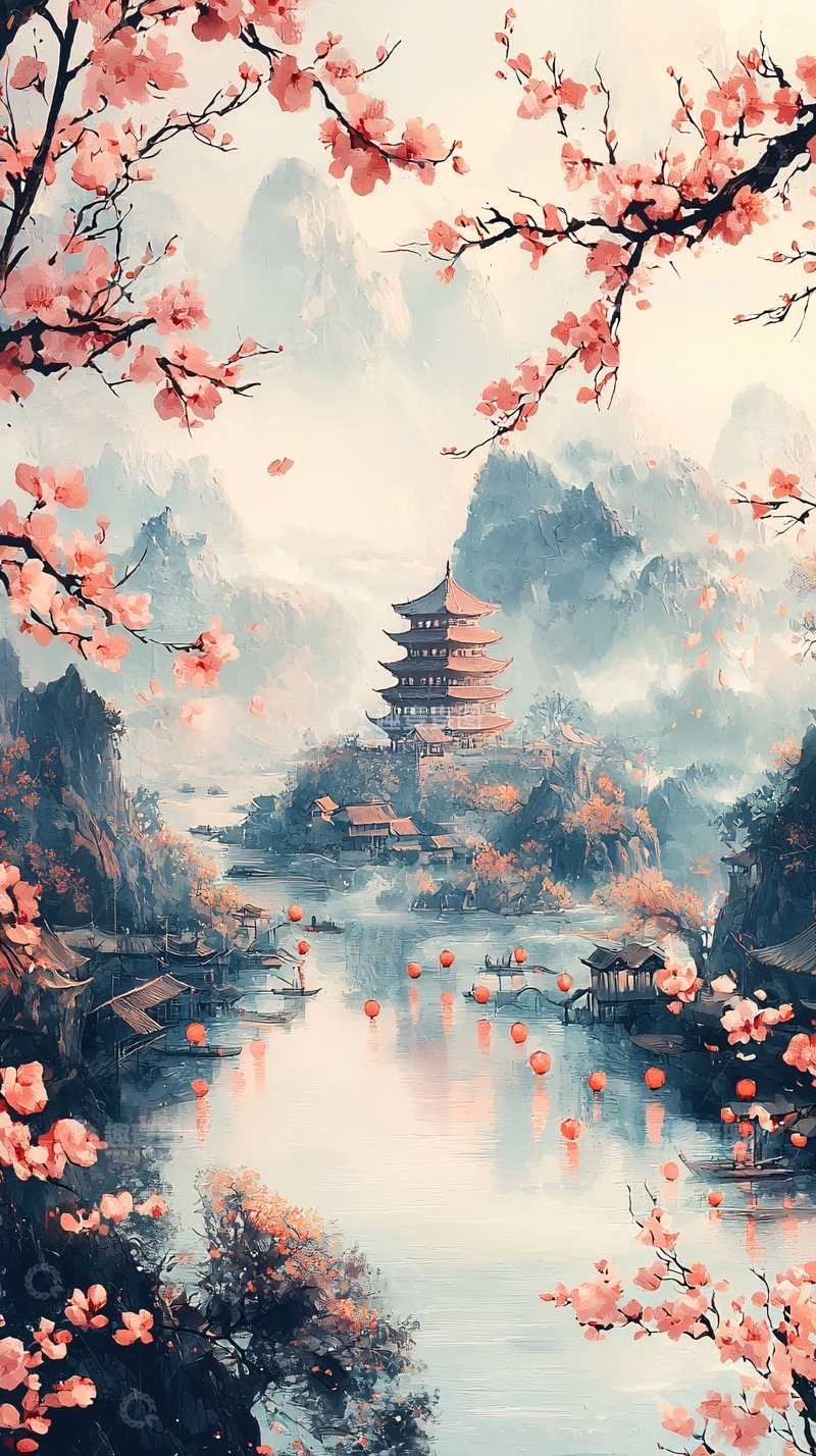 高清大图下载【趣麦麦图】水墨画樱花