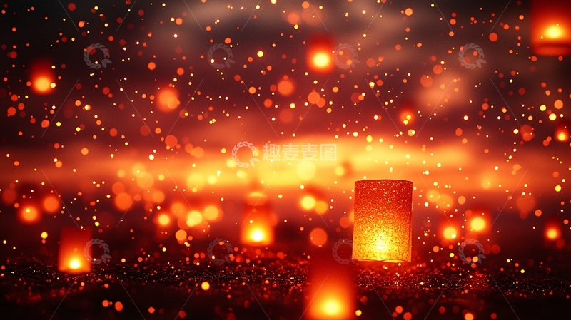 高清大图下载【趣麦麦图】夜空中飞舞的许愿灯
