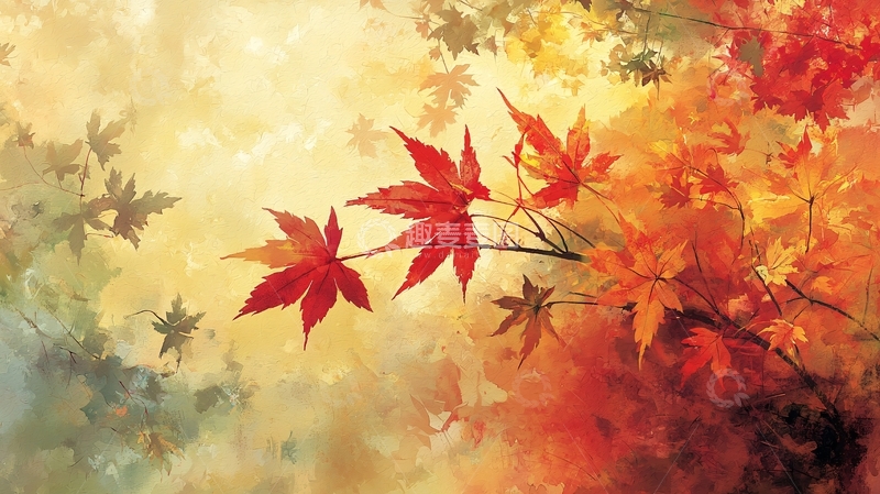 高清大图下载【趣麦麦图】秋日枫叶水彩画