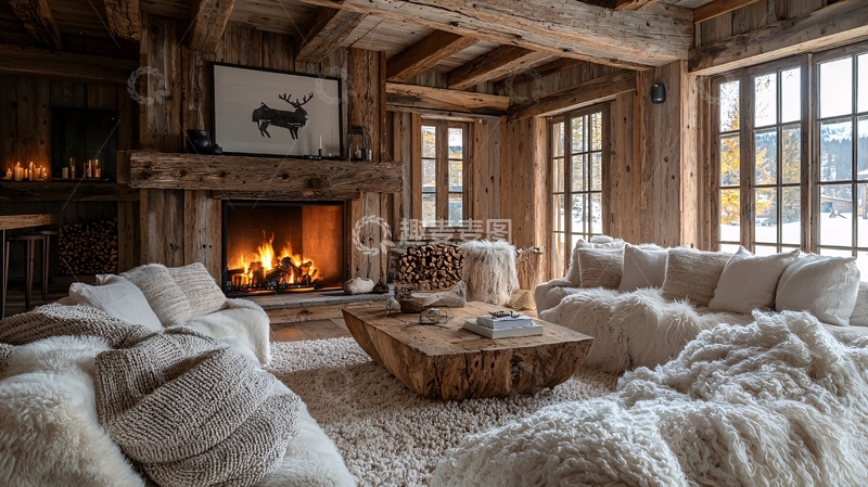 高清大图下载【趣麦麦图】温暖舒适的木质小屋
