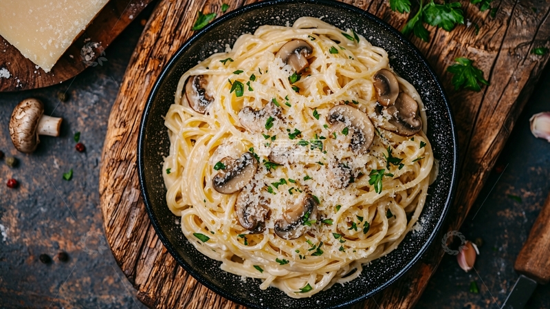 高清大图下载【趣麦麦图】奶油蘑菇意面