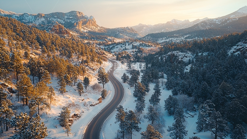 高清大图下载【趣麦麦图】冬季山间公路
