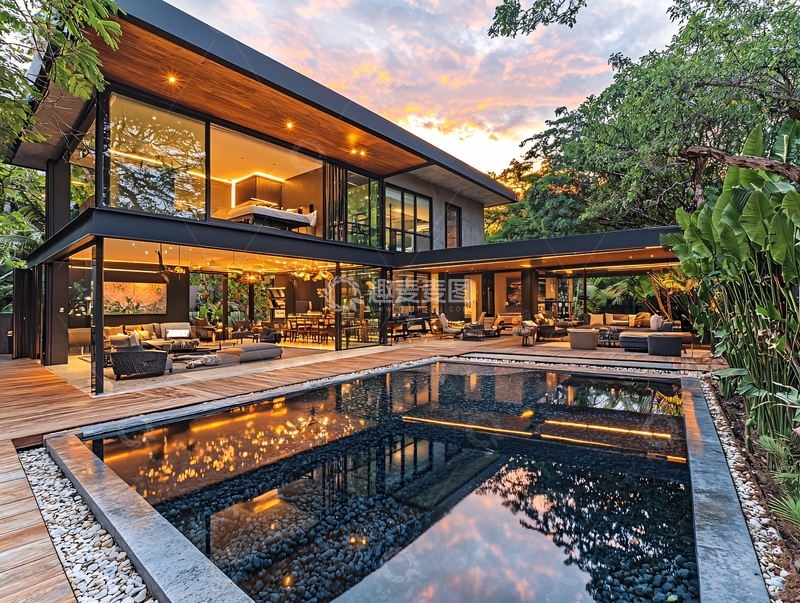 高清大图下载【趣麦麦图】现代风格别墅夜景