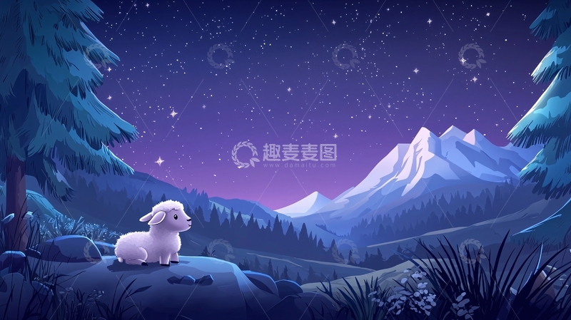 高清大图下载【趣麦麦图】星空下的绵羊
