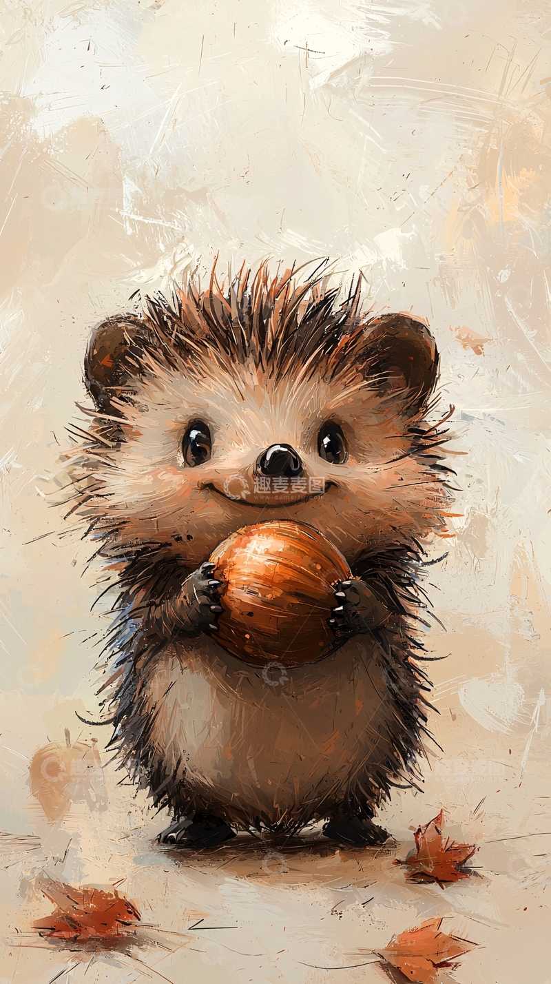 高清大图下载【趣麦麦图】可爱刺猬抱着坚果