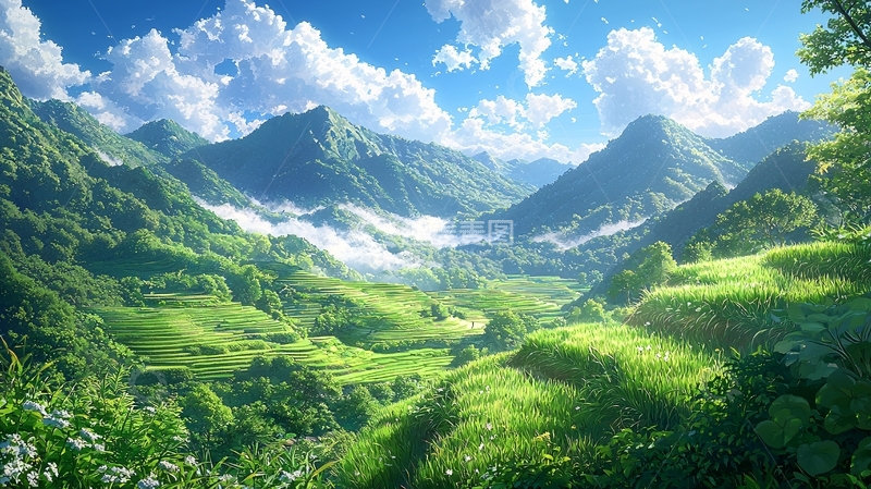 高清大图下载【趣麦麦图】阳光明媚的山谷风光