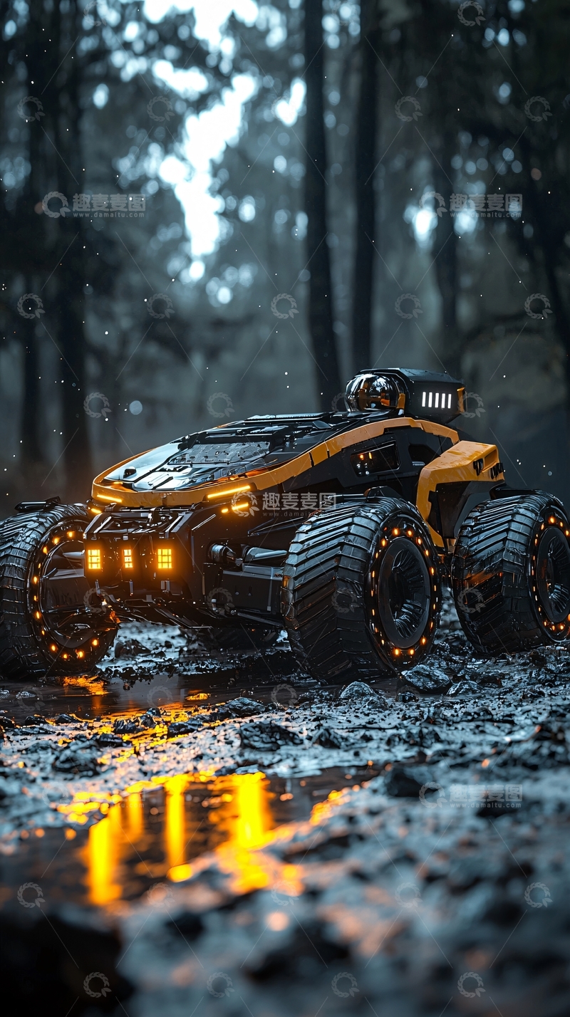 高清大图下载【趣麦麦图】未来感越野车泥地行驶