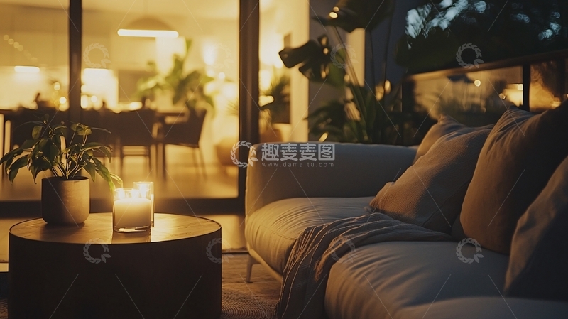 高清大图下载【趣麦麦图】夜晚户外温馨客厅
