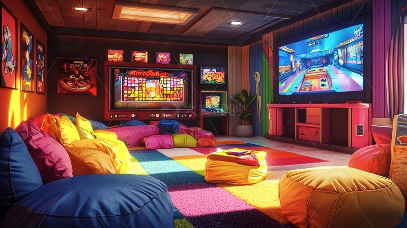 复古游戏主题娱乐室