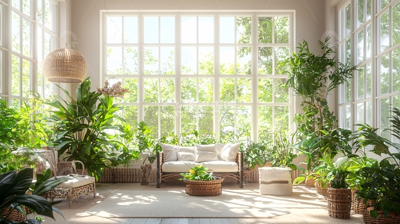 高清大图下载【趣麦麦图】阳光洒满室内植物园