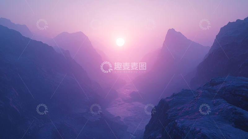 高清大图下载【趣麦麦图】紫色山谷中的日出