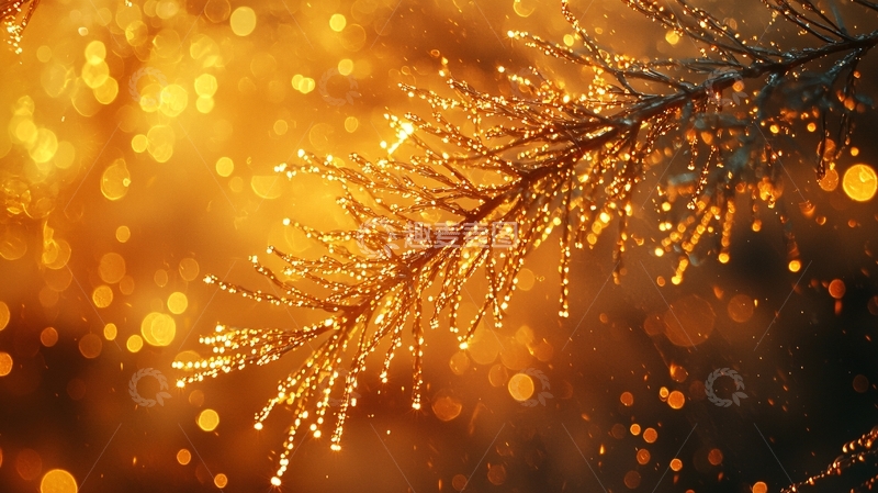 高清大图下载【趣麦麦图】金色光斑覆盖的树枝特写