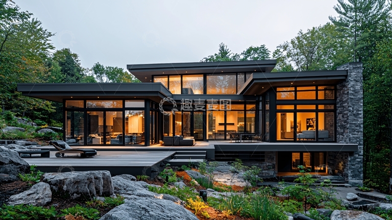 高清大图下载【趣麦麦图】现代森林住宅外观
