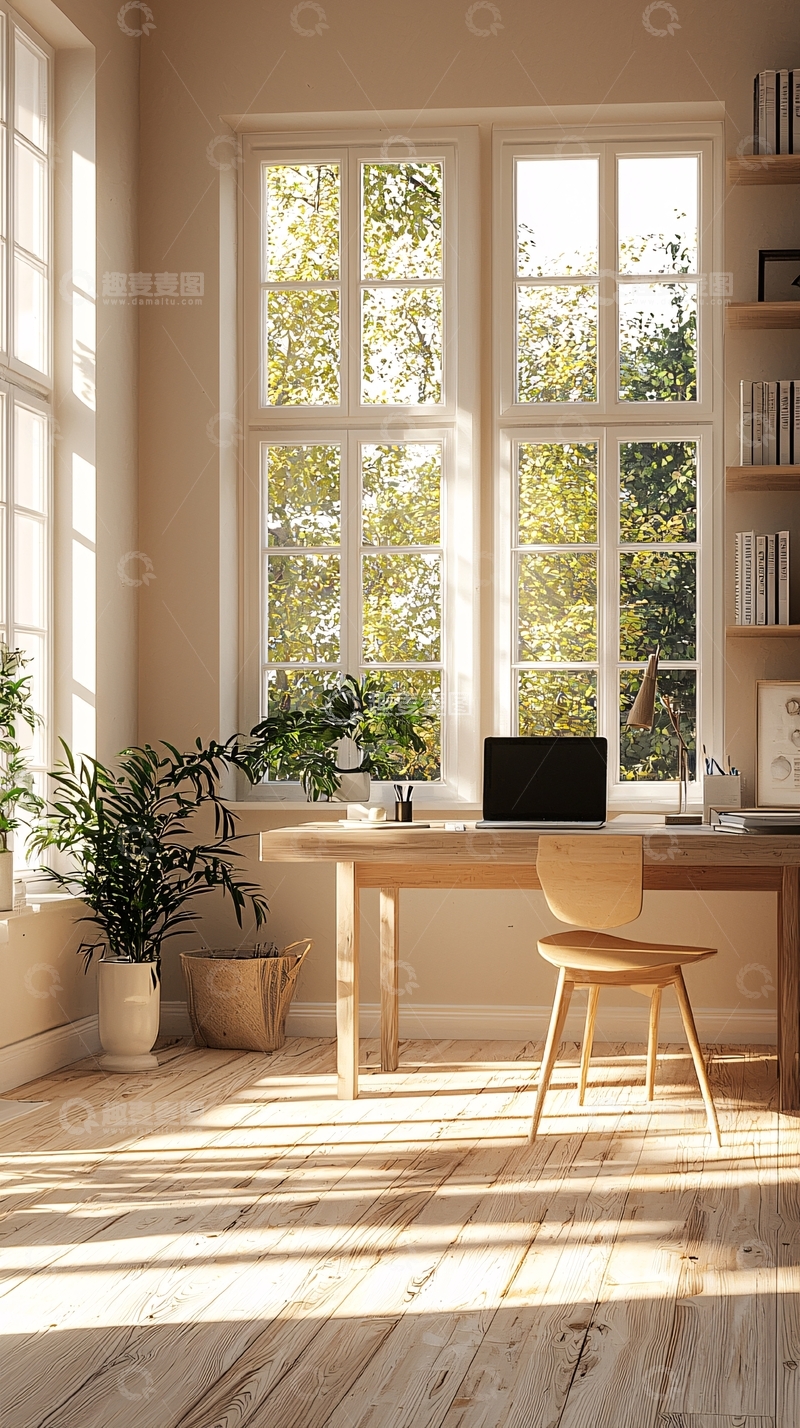 高清大图下载【趣麦麦图】明亮舒适的窗边工作区