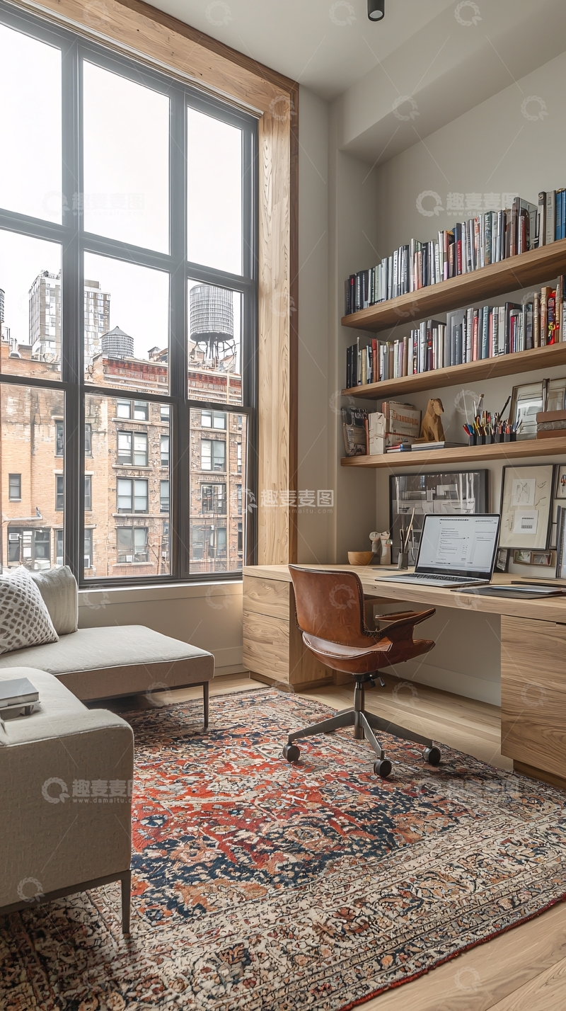 高清大图下载【趣麦麦图】室内书房靠窗角落