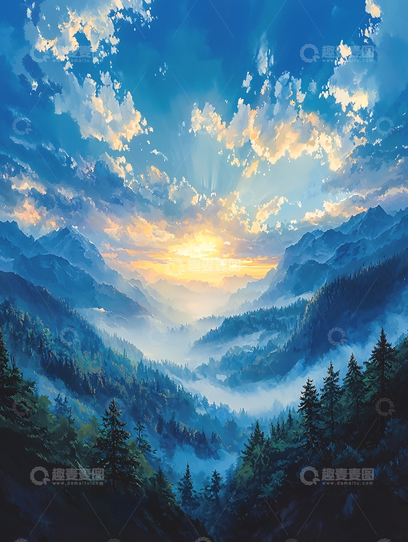 高清大图下载【趣麦麦图】壮丽山河日出云海