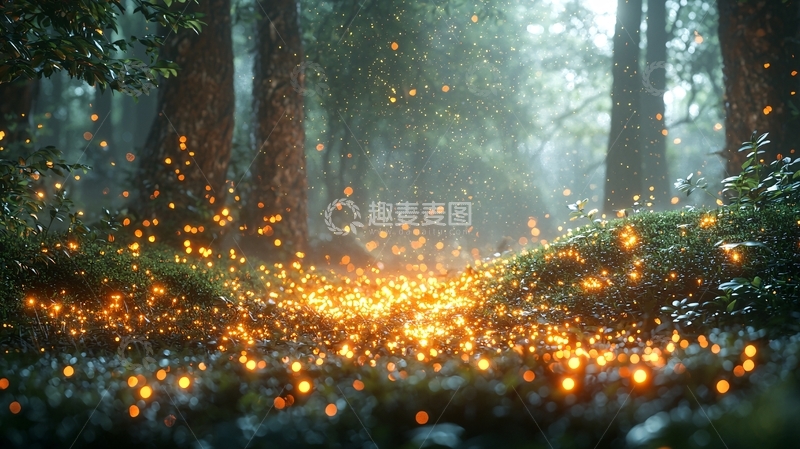 高清大图下载【趣麦麦图】森林中闪烁着金色光芒
