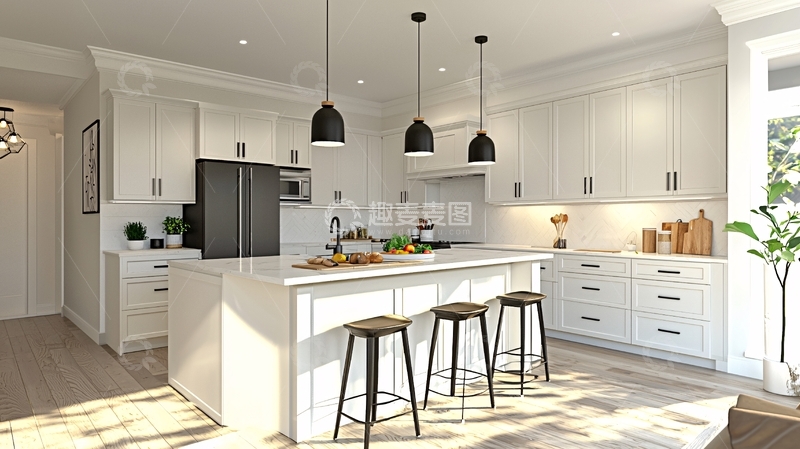 高清大图下载【趣麦麦图】现代简约白色橱柜厨房