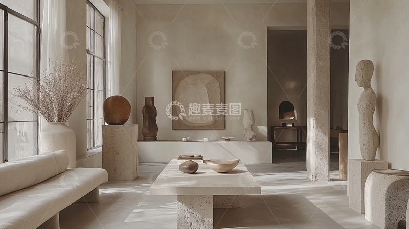 高清大图下载【趣麦麦图】米色极简主义客厅