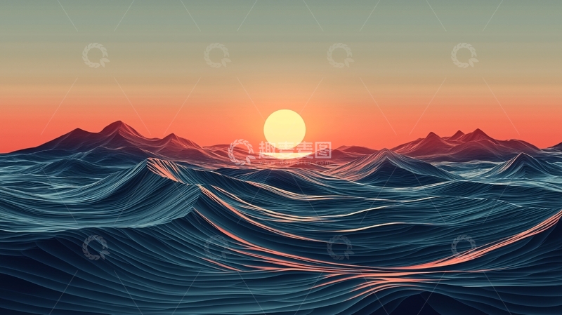 高清大图下载【趣麦麦图】海上日出景色