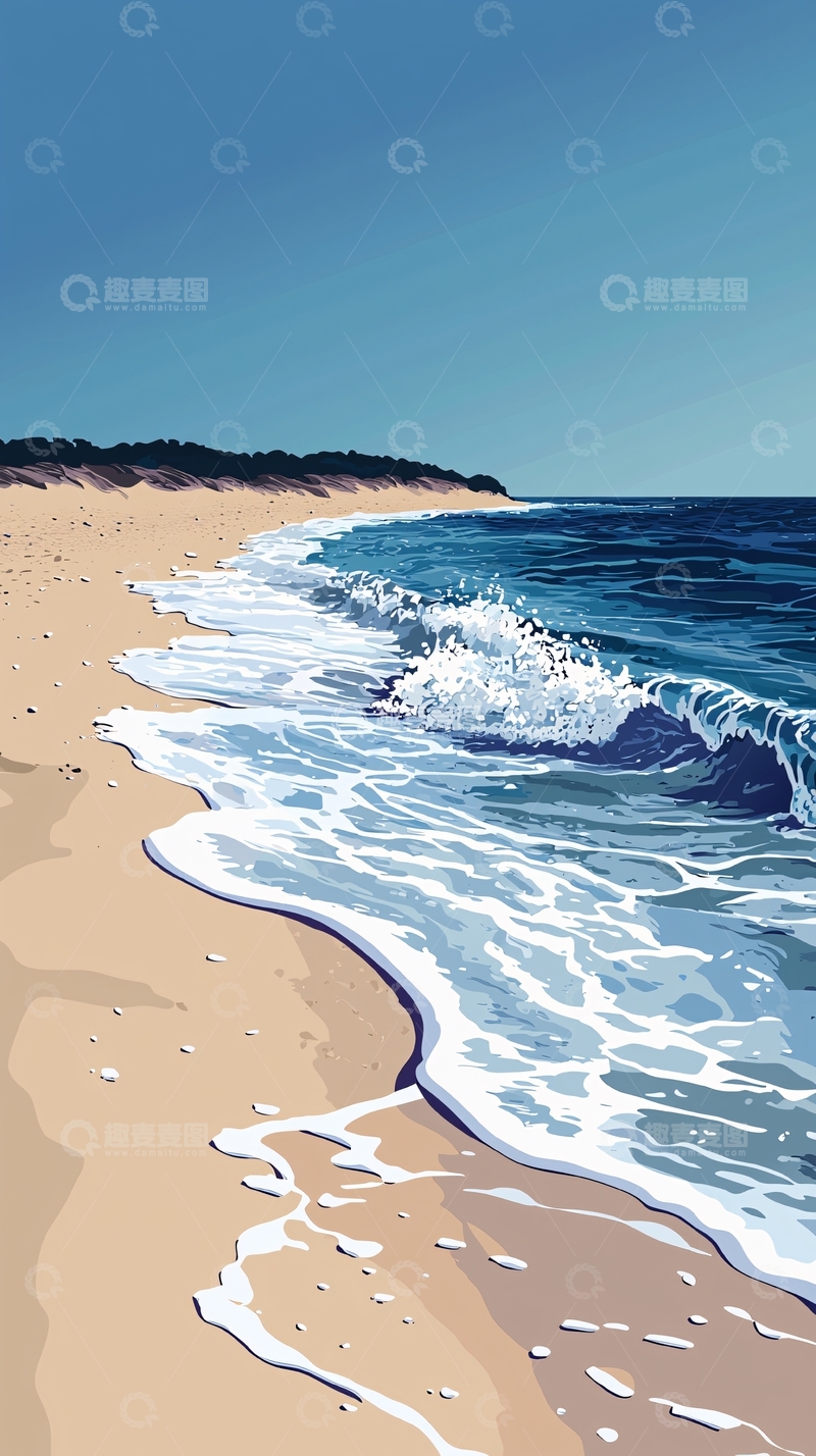高清大图下载【趣麦麦图】海滩与海浪的静谧场景