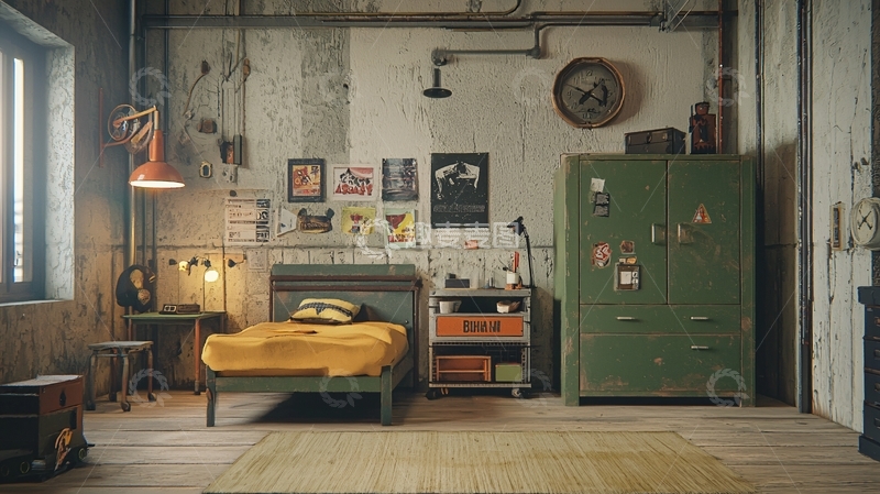 高清大图下载【趣麦麦图】复古工业风卧室