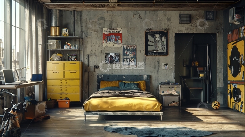高清大图下载【趣麦麦图】工业风卧室