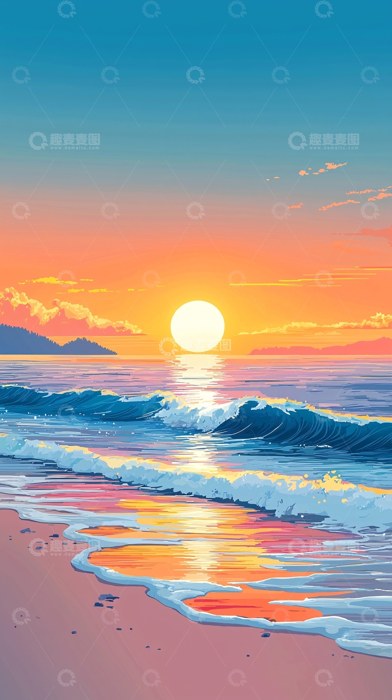 高清大图下载【趣麦麦图】海边日落唯美景象
