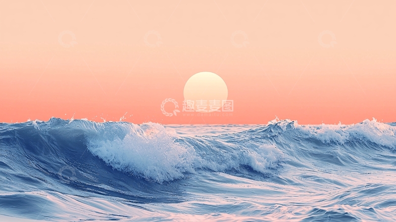 高清大图下载【趣麦麦图】日出海面波涛汹涌