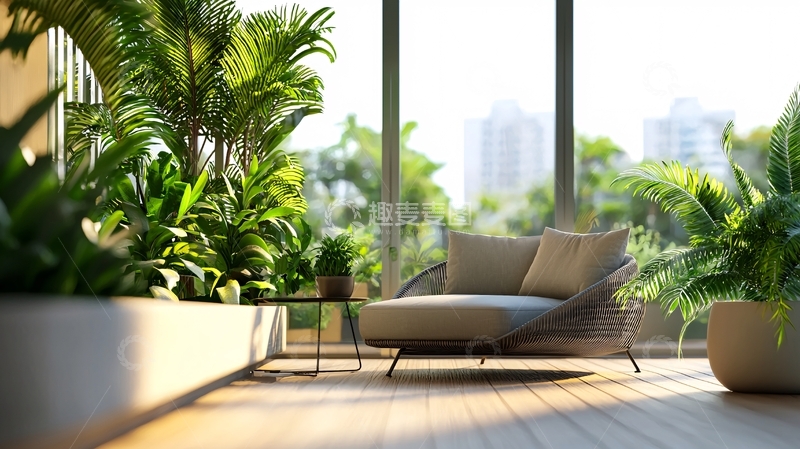 高清大图下载【趣麦麦图】阳光洒进的室内绿植空间
