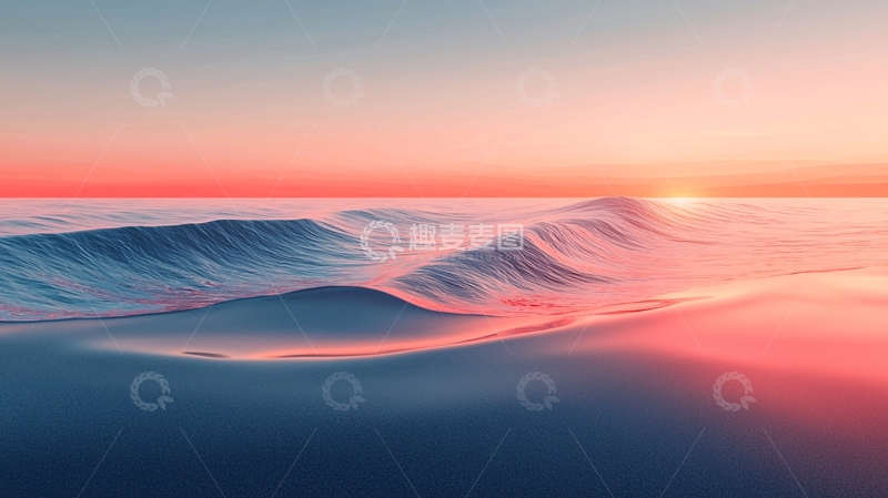 高清大图下载【趣麦麦图】宁静海面日出粉色天空