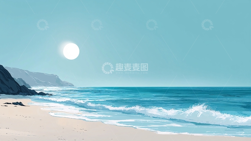 高清大图下载【趣麦麦图】阳光照耀下的宁静海滩