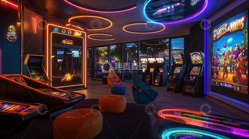 高清大图下载【趣麦麦图】霓虹灯下的复古游戏厅
