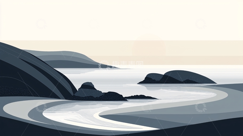 高清大图下载【趣麦麦图】平静海边的简约风景图