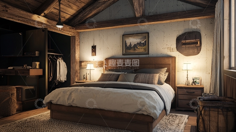 高清大图下载【趣麦麦图】木质乡村风格卧室