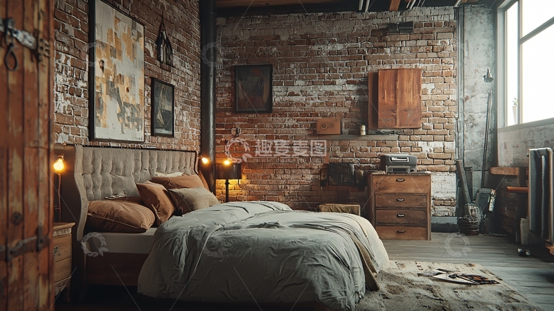 高清大图下载【趣麦麦图】工业风卧室